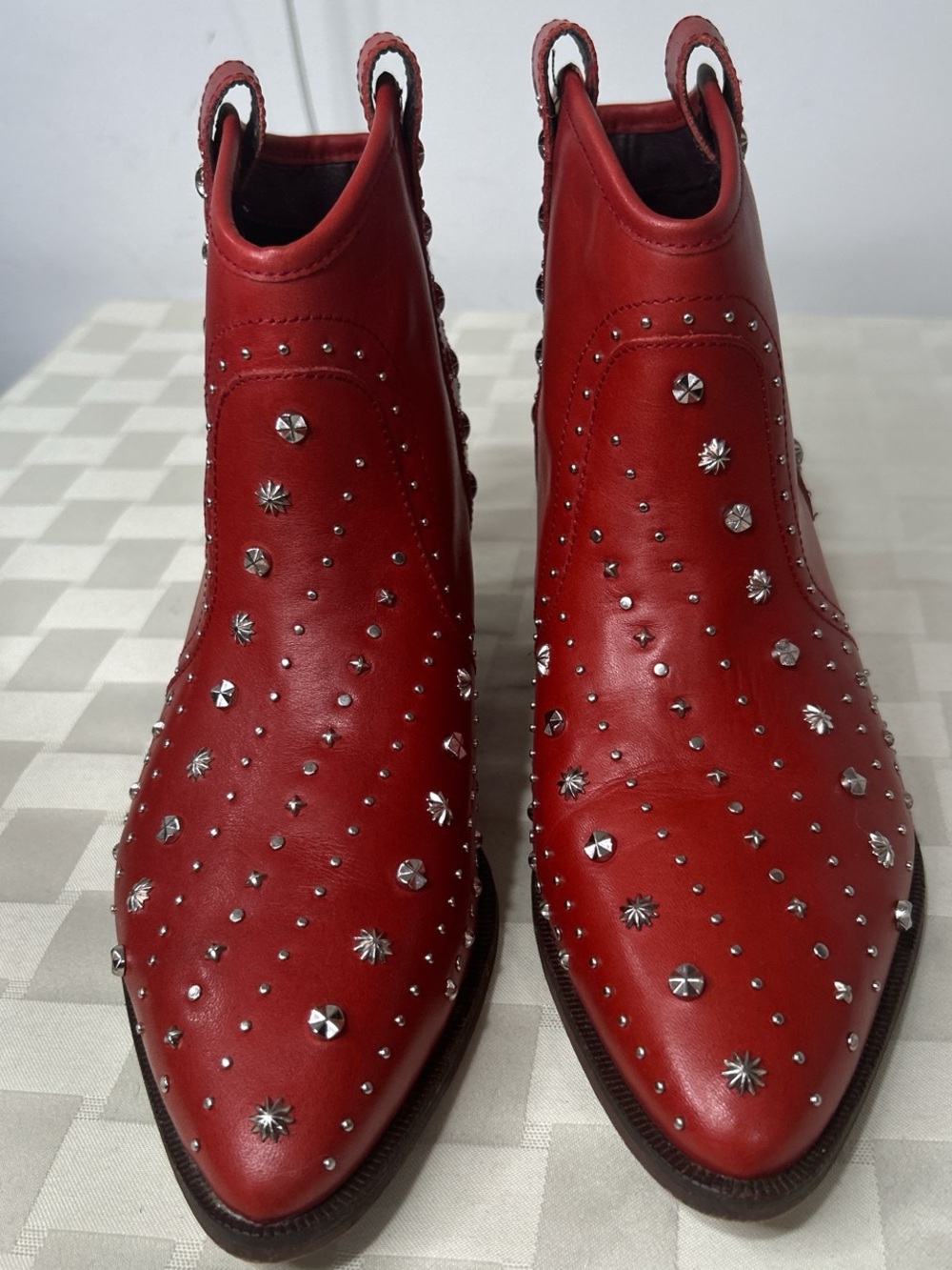 Sam Edelman Studded Red Leather Ankle Boots